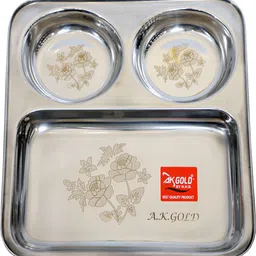 akgold Pack of 2 Stainless Steel Bartancart,AkGold stainless steel 3in1 compartment plate-thali 2pc set Dinner Set-picture-14