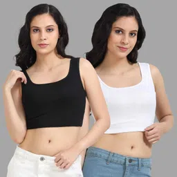 chroma style Pack of 2 Casual Sleeveless Solid Women Black, White Top-picture-30