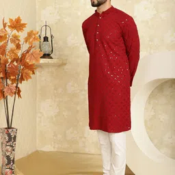 anaya azrin Men Embroidered, Embellished Viscose Rayon Straight Kurta image 3