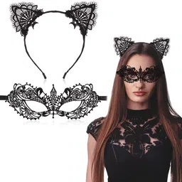 gustave Set of 2 Masquerade Masks Lace Eye Mask Cat Ears Headband for Women Party Party Mask image 1