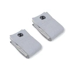 saral home Grey Cotton Striped 7 ft Light Filtering Eyelet (Set of 2) Door Curtains image 3