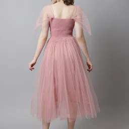 jakanary Women Fit and Flare Pink Midi/Calf Length Dress image 2