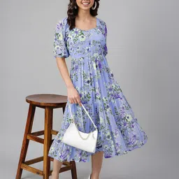 janasya Women Fit and Flare Purple Midi/Calf Length Dress-picture-11
