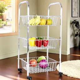 Stainless Stee 12 X 12 inches Kitchen Trolley with 3 Racks By Amol image 1