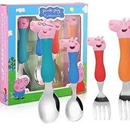 cute PIG shape SPOON SET CUTLERY SET FOR KIDS STAINLESS SPOON 4 PIECES 2 FORK 2 SPOON Stainless Steel Cutlery Set-image-32