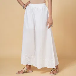 rangmanch by pantaloons Women Regular Fit White Pure Cotton Trousers image 2