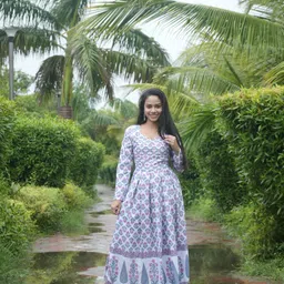 nari dream Floral Print Rayon Blend Stitched Anarkali Gown image 3