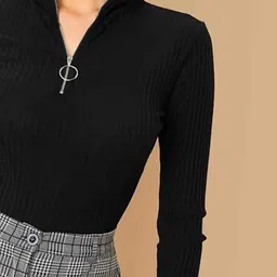 asrk fashion Casual Regular Sleeves Solid Women Black Top image 2