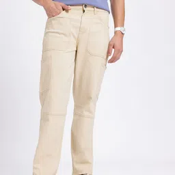 glitchez Men Flared Mid Rise Beige Jeans image 2