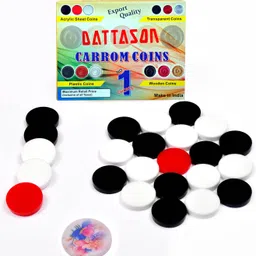 Dattason 6MM Acrylic Sheet Carrom Coins and Printed Striker Set ( Pack of 25 ) Carrom Pawns-image-0