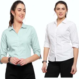 blue ronin Women Regular Fit Solid Curved Collar Formal Shirt-picture-12
