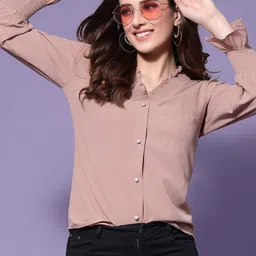 kassually Casual Bell Sleeves Solid Women Pink Top-picture-26