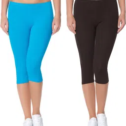 lili Cotton Lycra 220 GSM Bio-Wash Women Blue, Brown Capri-picture-18