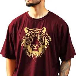 ausk Pack of 2 Men Printed Round Neck Cotton Blend Maroon, Yellow T-Shirt image 2
