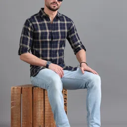 provogue Men Slim Fit Checkered Curved Collar Casual Shirt-picture-28