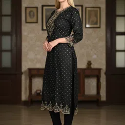 r v creation Women Embroidered, Printed Cotton Rayon A-line Kurta image 3