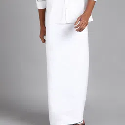 AK handloom Men's white Colour Trendy & Traditional Multicolor Border Cotton Men's Lungi Solid Men Dhoti-picture-11