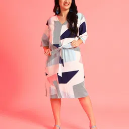 instafab plus Women A-line Multicolor Below Knee Dress image 4