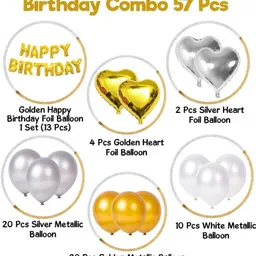 hemito Solid 57 Pcs combo of Gold Silver Birthday decoration birthday decoration combo for Boys Girls Wife Adult Husband Mom Dad/Happy Birthday Decorations Items Set Balloon image 2