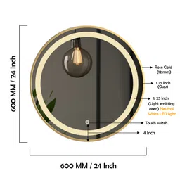 elegant arts & frames Matte Gold Aluminium Led Circle Decorative Wall Mirror image 4