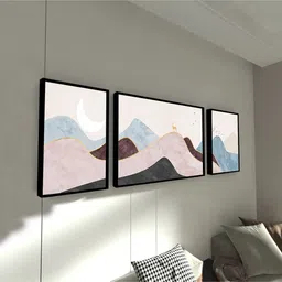 Art Street Moon Deer Set of 3 Canvas Painting for Home D cor image 2