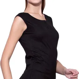 ap'pulse Women Solid Henley Neck Pure Cotton Black T-Shirt image 2