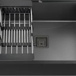 fossa Honeycomb Embossed 18"x16"x09" Inch Single Bowl Handmade Kitchen Sink with Black Nano Coating Stainless Steel (Brushed Finish) With Acceressories Vessel Sink-picture-26