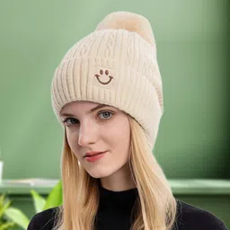 Winter Woolen Warm Beanie (Fur Inside Soft Pompom on top) Winter caps for Women Beanie-image-65