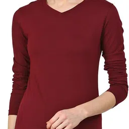 ap'pulse Women Solid V Neck Pure Cotton Maroon T-Shirt-picture-28