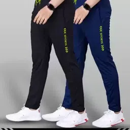 riksaw Pack of 2 Men Solid, Printed Black, Dark Blue Track Pants image 1