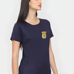 szn Women Printed Round Neck Polyester Blue T-Shirt image 5