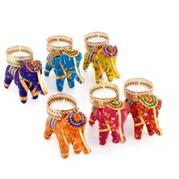 arvind's Rajasthani Handmade Elephant Candle Holder Stand FOR Diwali Decoration Plastic 10 - Cup Tealight Holder Set image 3