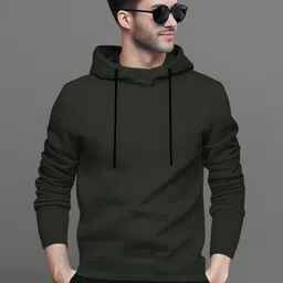 blive Men Solid Hooded Neck Cotton Blend Green T-Shirt-picture-25