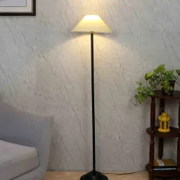 tu casa Off White Cotton Shade Club Floor Lamp Iron Base image 1