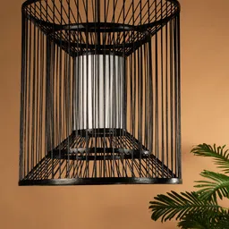 decomia Wicker Style Hanging Lampshades Pendant Light Lampshades (D45XH50 CM) (Black) Hanging Lights (Pendant Lights) Lamp Shade image 2