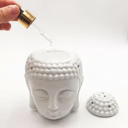 peepalcomm Ceramic Buddha Head Essential Oil Burner With 1 Scented oil 2 Tlight candle Aroma Oil, Diffuser Set image 3