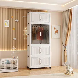 hemovia 4-Door 4-Shelf Plastic kids Collapsible Cupboard PC Collapsible Wardrobe PC Collapsible Wardrobe-picture-33