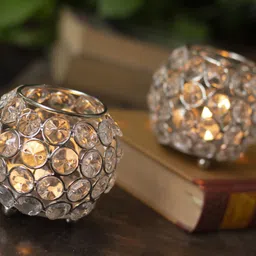 2 Candle Tea Light Holder Set Brass, Glass 2 - Cup Tealight Holder Set-image-47