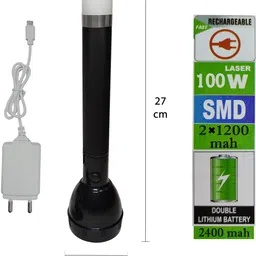 zfx 1 Km Long Range Led 2 in 1 Torch Light Rechargeable With Dual Lithium Battery Torch image 4