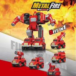 kidology 5-in-1 Transforming Fire Robot, Firetruck Vehicle, STEM Car Toys image 3