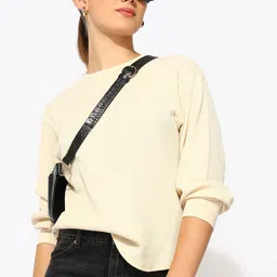 alan jones Women Solid Crew Neck Cotton Blend White T-Shirt image 4