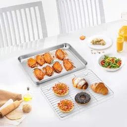 valajogi Baking Sheet with Wire Rack,Cookie PanSet,NonStick Cooling Rack forOven Cooking, 3 Slice Toast Rack image 2