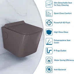 plantex Commode for Toilet/Ceramic Western Toilet/Rimless Wall Hung Commode Toilet Seat - P-Trap (T03, Brown) Western Commode image 2