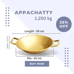 unity handicrafts Brass Appachatti - Premium Handcrafted Cookware for Authentic Cooking (KADHAI) Appachatty 2 L capacity 22 cm diameter image 4