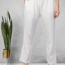 shaukiya Women Relaxed White Viscose Rayon Trousers-picture-16