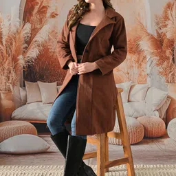 shakuntlam fashion house Women’s Fleece Long Overcoat for Winter, Solid Coat For Women image 3