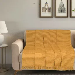 saral home Beige Cotton and Polyester Striped 55 x 82 Inches Throw-picture-13