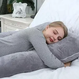 ag pro comfort J-Shaped Pregnancy Pillow | Body & Lumbar Support with Cotton Zippered Cover Polyester Fibre Solid, Stripes Pregnancy Pillow Pack of 1 image 3