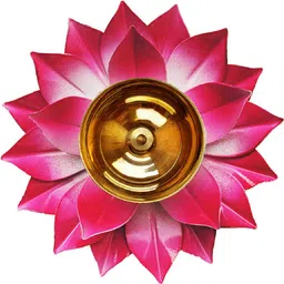 cinnamon Lotus Brass Diya - Lotus Design Brass Diya for Diwali - Pink - 6 Inch - Lotus Brass Table Diya-picture-11