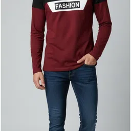 autna Men Colorblock Round Neck Cotton Blend Maroon T-Shirt image 3